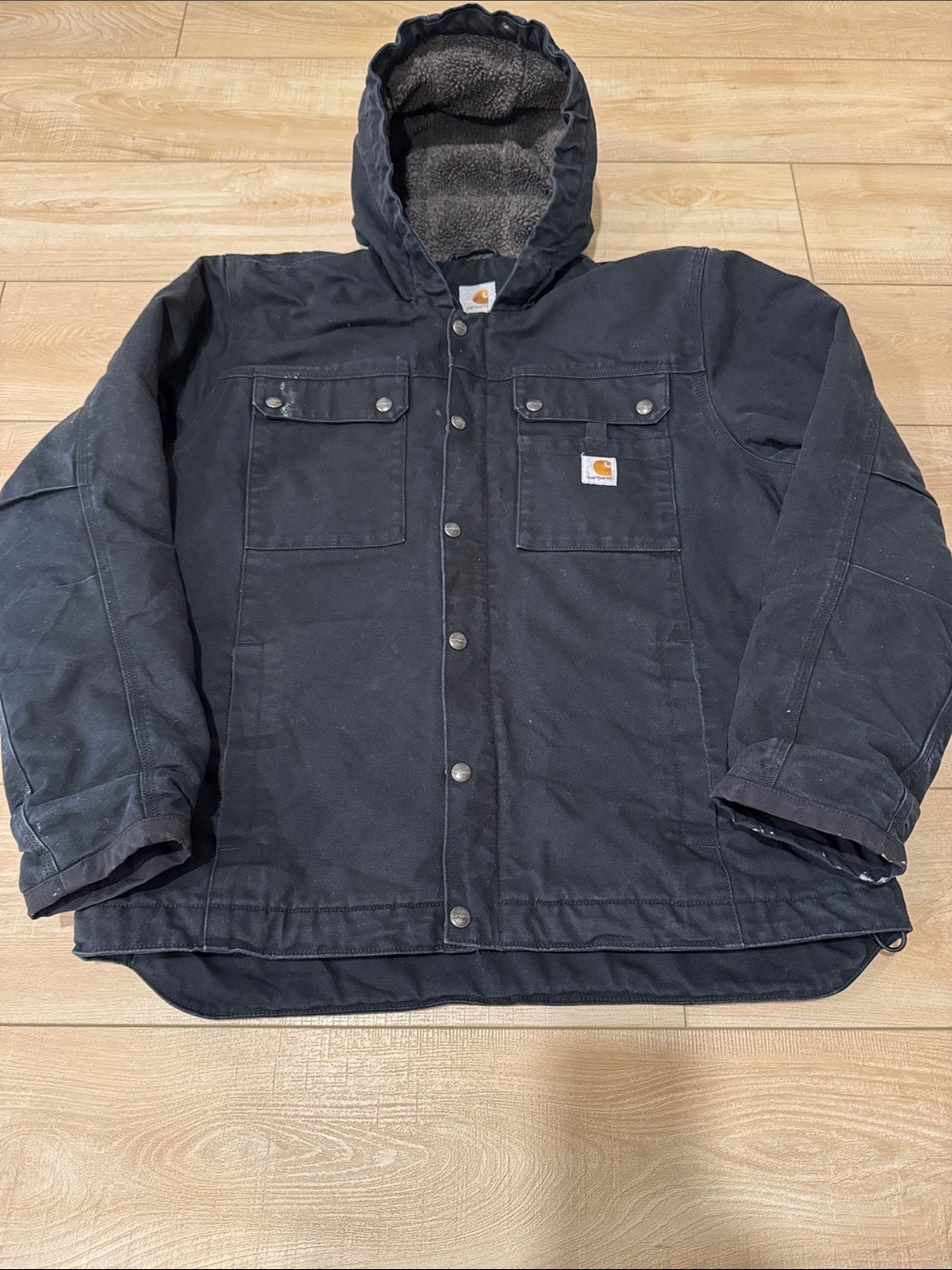 Carhartt Black Hooded Insulated Work Coat Sherpa lined